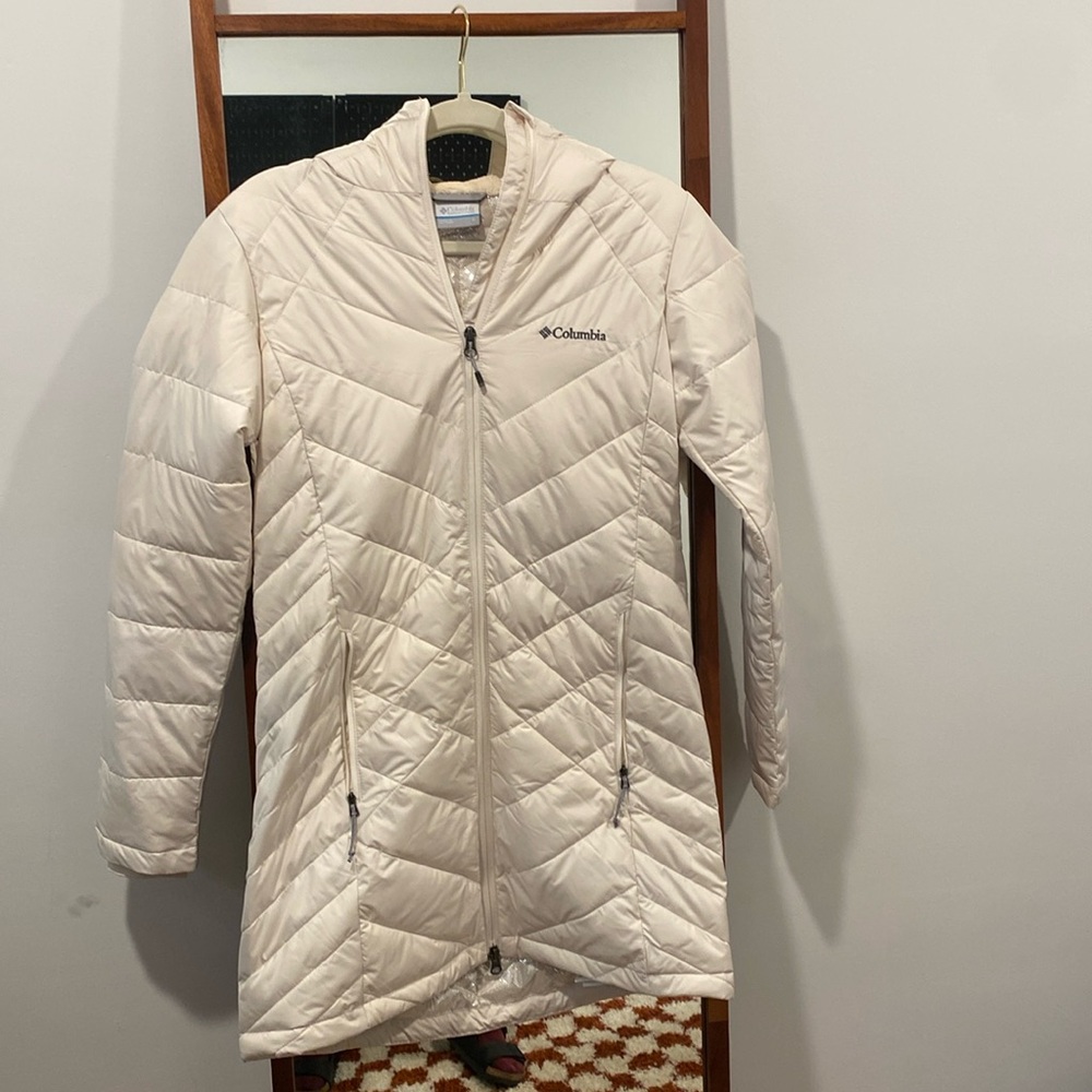 Columbia Omni-Heat White Long Hooded Winter Coat